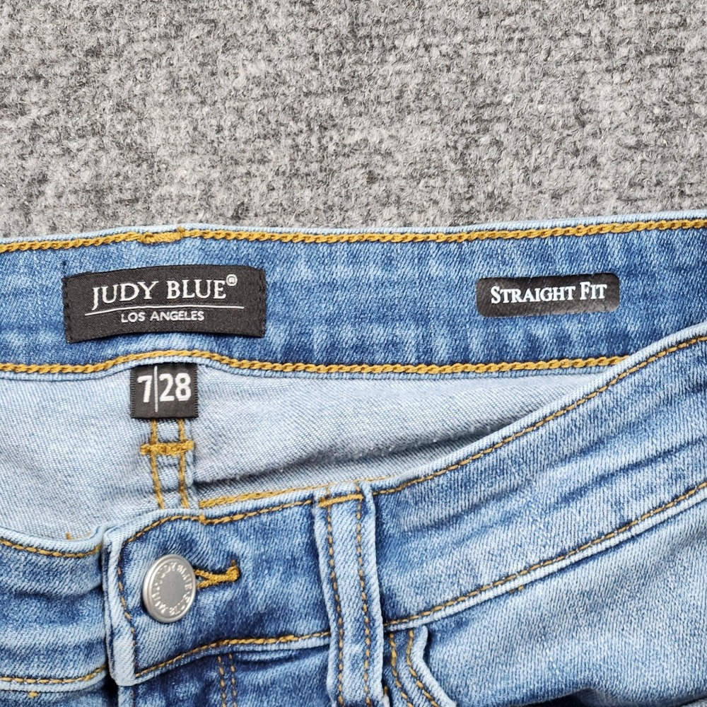 Judy Blue Straight Jeans Womens 7/28 Mid Rise Distressed Raw Hem Denim - Picture 3 of 9